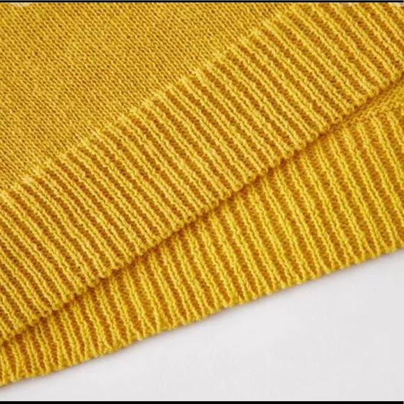 V-Neckline Solid Sweater Shift Sweaters with Hoodie, Color Yellow, Size M - Picture 7 of 8